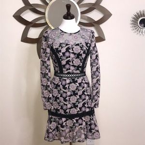 Purple Crochet Mesh Embroidered Lace Dress